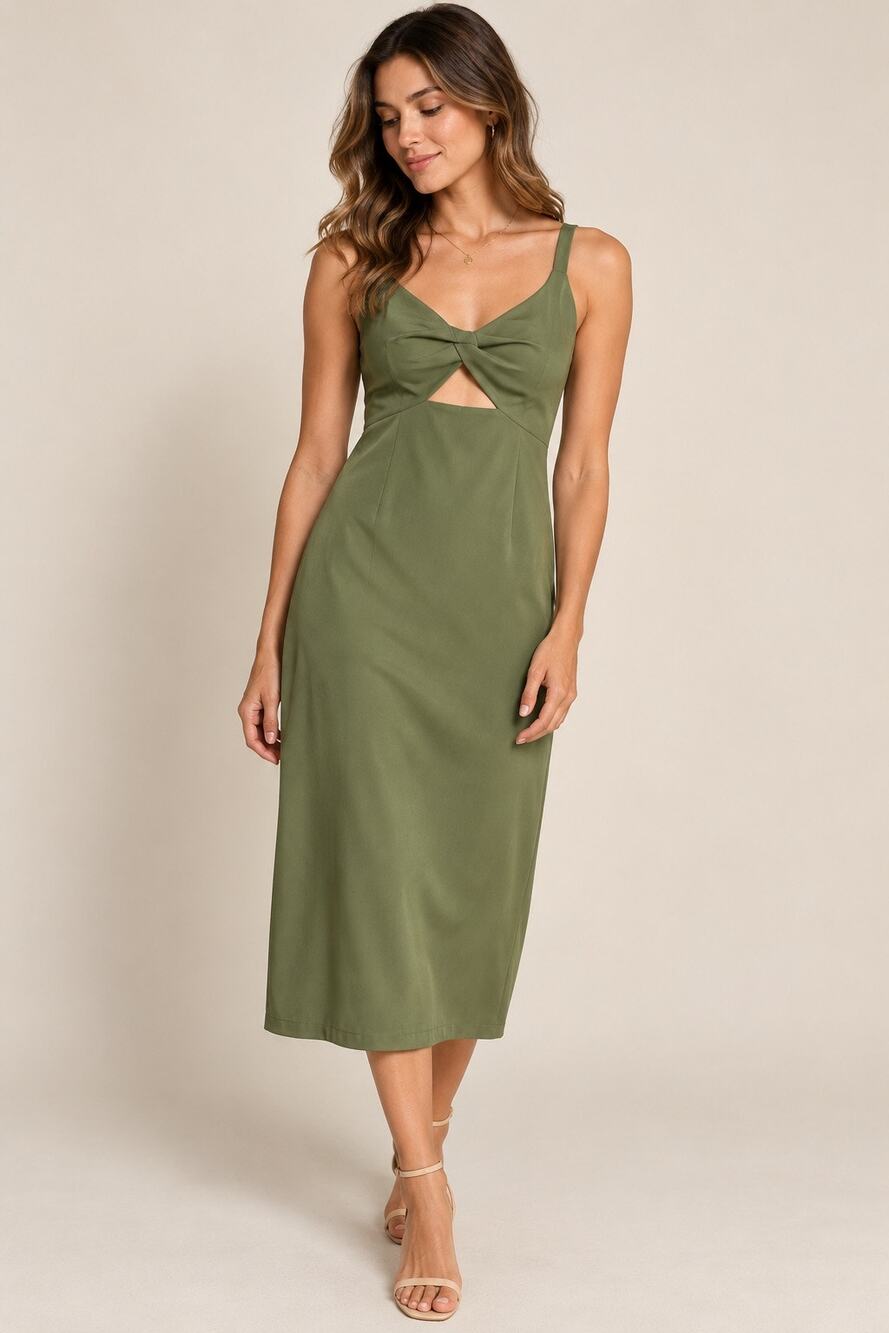 BHLDN Evonna Dress Moss Green Cutout Column Midi Dress Size 4
